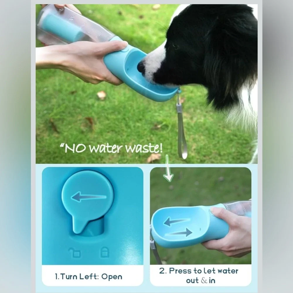 3-in-1 Pet Water Bottle - Blue, Pet Travel Essential for Outdoor Walking